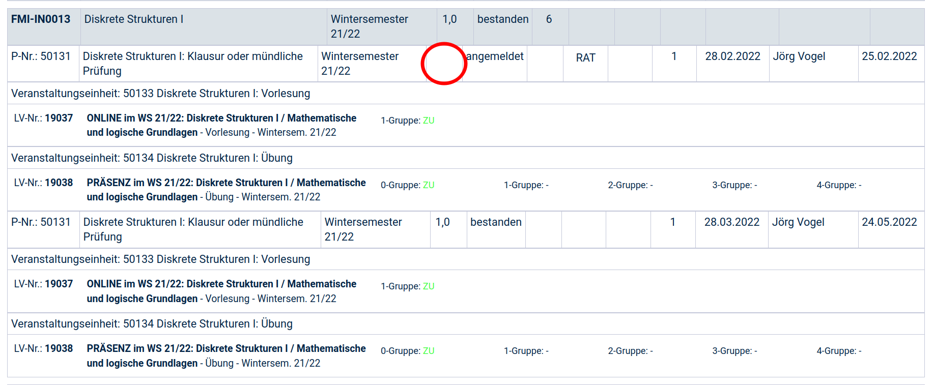 Example Exam with missing grade